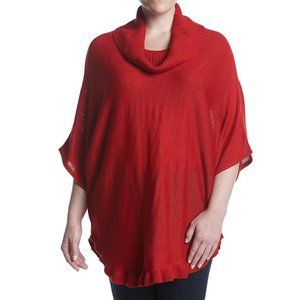 Womens Studio Works Cowl Neck Ruffle Hem Poncho Sweater Size 1X 2X Red NWT
